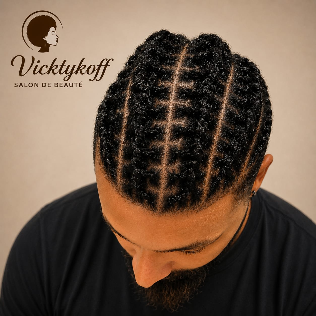 Cornrows réalisées pour homme, vue du dessus